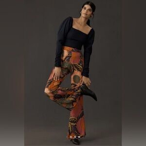 Farm Rio Vintage Garden Satin Flare Pants